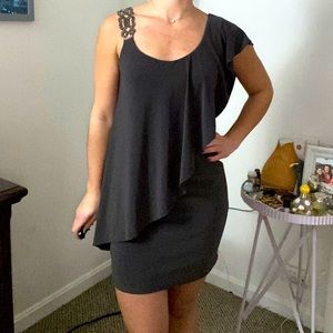 Worn once, grey dress with beaded shoulder strap